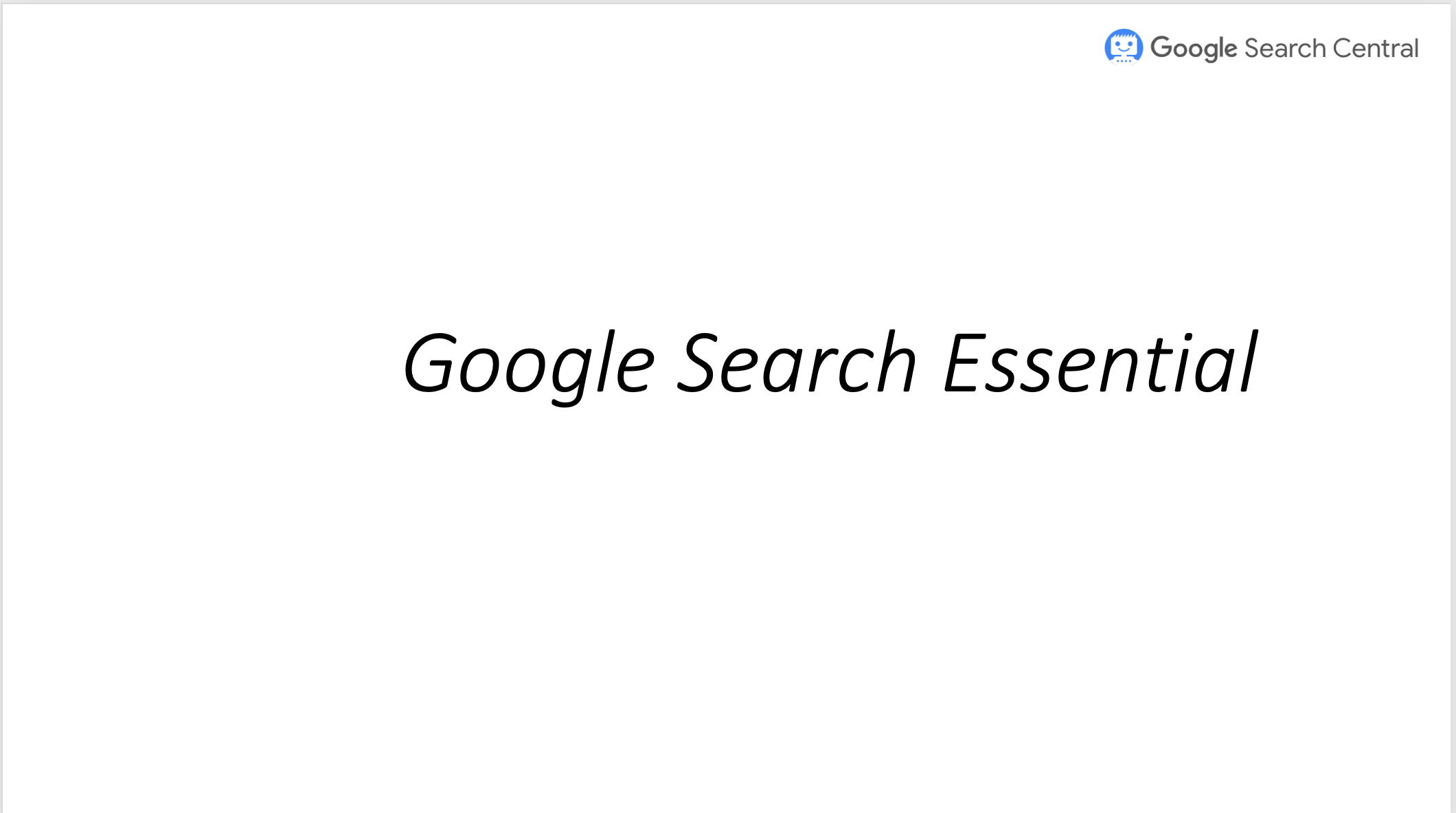 Cover slide of Google Search Essentials presentation